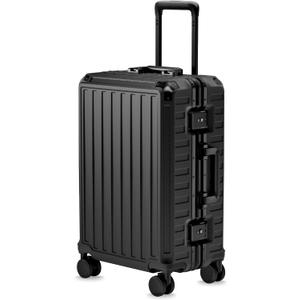 LUGGEX Carry On Luggage with Spinner Wheels, 8010S Aluminum Frame Zipperless Polycarbonate Hard Shell Suitcase (ZX-Core, Black, 21 Inch)