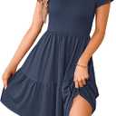 AUSELILY Women Summer Dress Casual Short Sleeve Sundress V Neck Floral Tiered Beach Dresses with Pockets XL