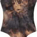 Verdusa Women's Tie Dye Notched Neck Ribbed Skinny Thong Tank Bodysuit Top (X-Large)