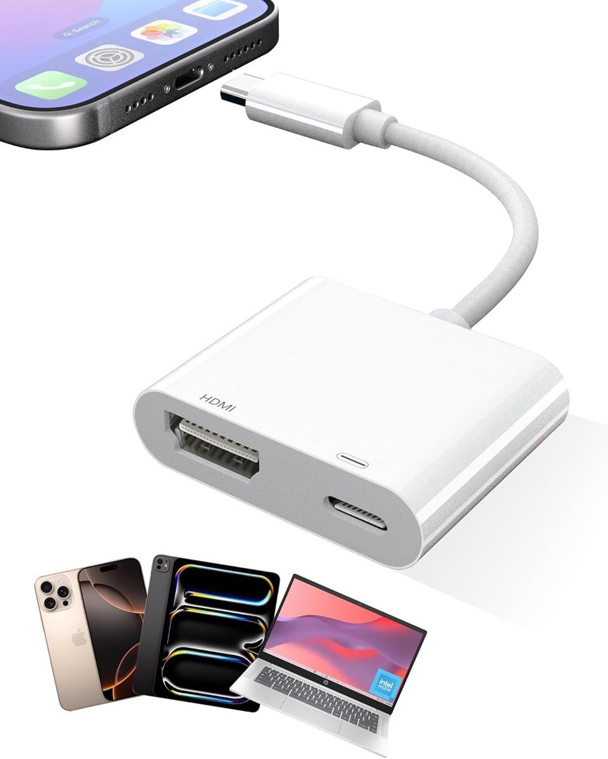 USB C to HDMI Adapter for iPhone 16 15 to TV, 4K Sync Screen Connector Cable, Type C Digital AV Adapter for TV/Projector/Monitor, No Power Needed
