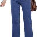 GRAPENT Wide Leg Jeans for Women High Waisted Flare Trendy Stretchy Denim Pants Duo Pockets Trouser Jeans (Blue, L)