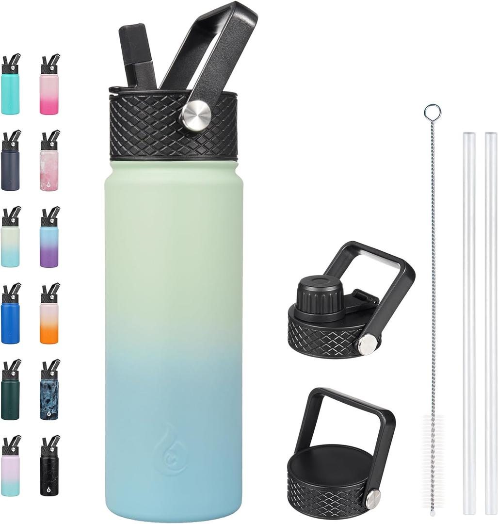 BJPKPK Insulated Water Bottles with Straw Lid, 22oz Cold & Hot Thermo, Stainless Steel Metal Water Bottle with 3 Lids, Reusable Thermo, Cups, Mugs for Daily Use-Mint
