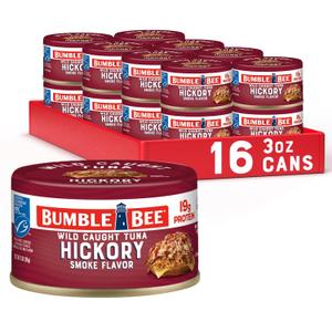 Bumble Bee Snackers - Hickory Smoke Tuna, 3 oz Easy Open Can - 19g Protein per Serving - Wild Caught Skipjack Chunk Light Tuna Pack - No Draining, Ready to Eat (Pack of 16), 08/02/2026