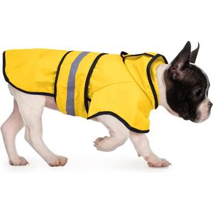 HDE Dog Raincoat Jacket Reflective Adjustable Hooded Pet Poncho Rain Coat with Leash Hole, Yellow - M