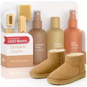 FORTIVO Suede Cleaning Kit Compatible for UGG Footwear - Sheepskin & Suede Gentle Cleaner and Conditioner, Protector Spray, Odor Remover, Suede Stain Nap Eraser, Dual Brush Set for UGG Shoes
