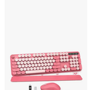 Wireless Keyboard and Mouse Combo  Round Keycaps, FullSize Retro Typewriter Keyboard with Detachable Wrist Rest, Sleep Mode & Tilt Legs, 2.4GHz Cordless Connection for Mac/Windows/PC (Hot Pink)