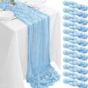 12Pack Baby Blue Cheesecloth Table Runner 35x120Inch Cheese Cloth Table Runners 10FT Boho Gauze Rustic Sheer Table Runner for Party Wedding Bridal Shower Baby Shower Decorations Boy Party Decor