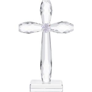 YWHL Crystal Standing Cross Decor, Religious Easter Gifts for Women Men, Handmade Glass Holy Cross Collectible Figurines for Home Decoration, Christmas Decoration for Pary