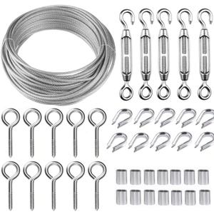 TooTaci Turnbuckle Wire Tensioner Kit, 100ft 1/16 Vinyl Coated Stainless Steel Wire Rope Cable with M5 Turnbuckles for Curtain, Garden Trellis, Picture, String Lights Hanging, Climbing Plants Outdoor