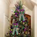 2 Pcs Mardi Gras Bows for Wreaths Decorations,12x20 Large Glitter Tree Topper Bow Decor for Holiday Party Wall Home Front Door Float Golf Cart Gold Green Purple