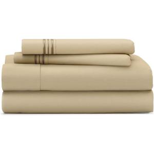 Cosy House Collection Everyday 1500 Series Bed Sheet Set - Ultra Soft & Cool Hotel Luxury Bedding - Deep Pocket - Wrinkle, Stain and Fade Resistant - 4 Piece Set, Queen, Sand 