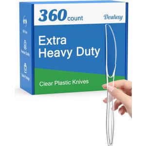 360 Count Extra Heavy Duty Clear Plastic Knives Disposable, BPA-Free, Heat Resistant, Solid and Durable Disposable Knives Bulk, Premium Plastic Knives heavy duty for Party Supply