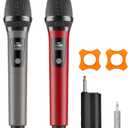 Wireless Microphones, Professional Dual Karaoke Microphones, Wireless Dynamic Microphone System Set with Rechargeable Receiver for Home Party, Speech, Wedding, Church, PA System (red)