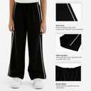 SOBOWO Girls Wide Leg Pants Kids Solid Color Floral Elastic Waist Baggy Casual School Straight Leg Pants Trousers Size 5-6 Years