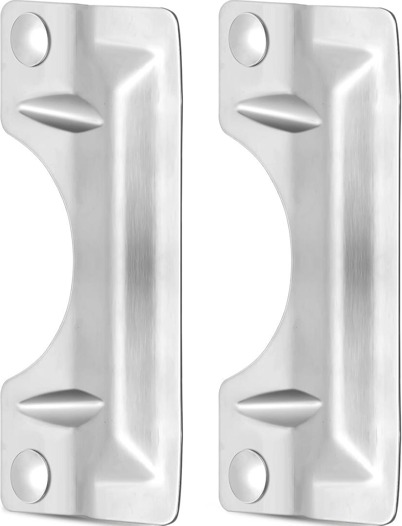 Landhoow 2 Pcs 3 x 7'' Door Latch Guard Plate Cover Stainless Steel Door Security Strike Latch Protector, Against Forced Entry Easy to Install for Home and Commercial (Reinforcement Ribs Style,Silver)