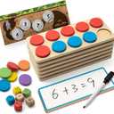 SYNARRY Wooden Ten-Frame Set Math Manipulatives for Kindergarten Elementary 1st 2nd Grade Homeschooling, Addition and Subtraction Montessori Math Games for Chirldren, Counters Toys for Kids Ages 3-8