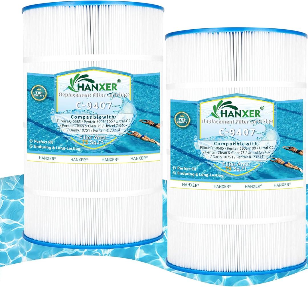 HANXER® PAP75 Swimming Pool Filter Replaces for C-9407, Clear 75, Ultral-C2, R173214, 59054100, FC-0685, 590541, 10751, 75 Sq.Ft Pool Filter Cartridge, 2 Pack