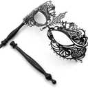 Thmyo Couple Masquerade Masks Set with Holding Stick, Venetian Handheld Party Mask for Women and Men Party Costumes Accessory