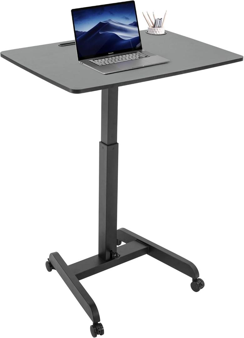 Rolling Laptop Desk Adjustable Height(29.5- 43.7)Mobile Workstation Cart with 23.6" x 20.5"Desktop, Standing Desk Mobile Portable PC Table for Home, Office or Classroom in Black