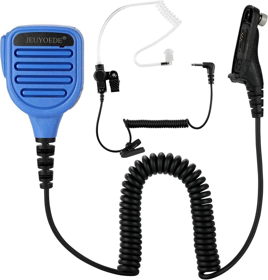 Waterproof Walkie Talkie Microphone Remote Handheld Radio Mic with 3.5mm Audio Jack Compatible with Motorola APX and XPR Series Blue