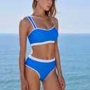 MOOSLOVER Women Bandeau High Waisted Bikini Sets Cheeky High Cut Swimsuit 2 Piece Bathing Suits (Blue, L)