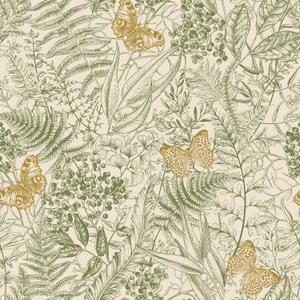 VEELIKE Green Fern Wallpaper Boho Butterflies Botanical Peel and Stick Wallpaper for Bedroom Bathroom 17.7''x118'' Removable Vintage Leaf Wallpaper Self Adhesive Forest Contact Paper for Cabinets Wall