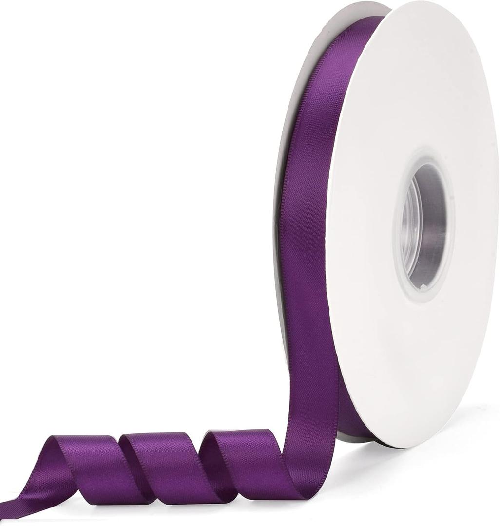 Solid Color Dark Purple Double Faced Satin Ribbon 5/8" X 50 Yards, Fabric Ribbons Perfect for Wedding and Party Decoration,Gift Wrapping, Sewing, Crafts