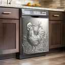 Stainless Steel Rooster Print Pattern Dishwasher Magnet Cover, Metal Farmhouse Windmill Pic Magnetic Panel Decal, Refrigerator Art Skin Sticker, (Reusable, 23x26 Appliance Decor Sheet), Magnet: 23Wx26H inch
