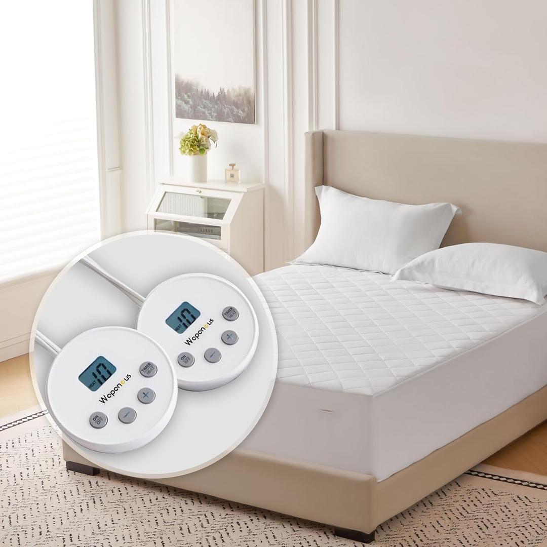Wapaneus Heated Mattress Pad Queen Size 10 Heat Settings & Dual Control with 1-12 Hours Timer Auto Off, Deep Pocket Fits up to 18",Microfiber Bed Warmer, ETL Listed Machine Washable, 60"x80" White