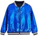 CHENBAO Girls Sequin Jackets Kids Varsity Glitter Bomber Jacket Zip Up Coat Sparkle Outwear Birthday Clothes Valentines Easter Royal BlueB 13-14 Years