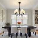 Dining Room Chandelier Light Fixture 5-Light Black Modern Kitchen Chandeliers Over Table Farmhouse Chandeliers with Fabric Shades for Bedroom Living Room Entryway Foyer