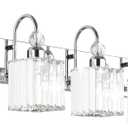 Ralbay Chrome Crystal Vanity Lights 5-Lights 40'' Modern Crystal Bathroom Light Fixtures Modern Crystal Vanity Lighting Over Long Mirror Bathroom Wall Lighting Fixtures