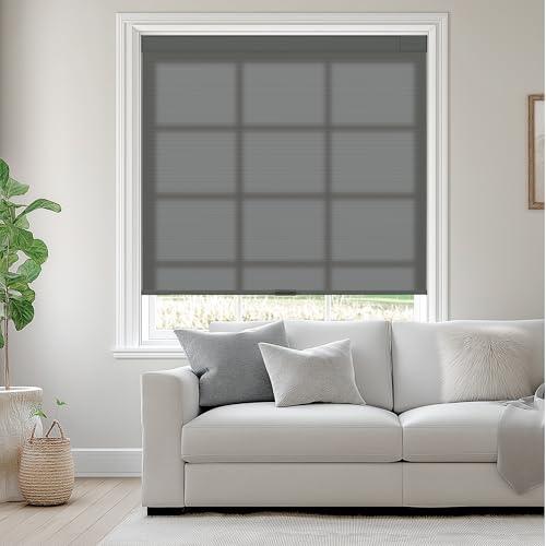 HOTSOON No Drill No Tools Blackout Cellular Shades Cordless Easy Install Honeycomb Blinds Thermal Insulated Noise Reduction Blinds for Indoor Windows, Light Filtering-Smoky Gray, 52x72
