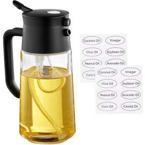 With Stickers 17 oz Olive Oil Sprayer for Cooking - 2 in 1 Spray & Pour Olive Oil Dispenser - 500 ml Glass Spray Oil Bottle