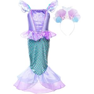 JerrisApparel Girls Princess Mermaid Costume Cosplay Party Dress (4T, Purple With Headband)
