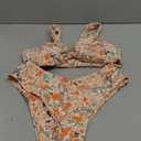 geluboao Bikini Set for Women Solid V Neck Knot Front Push Up High Leg Thong Two Piece Swimsuit (X-Small, Apricot Floral)