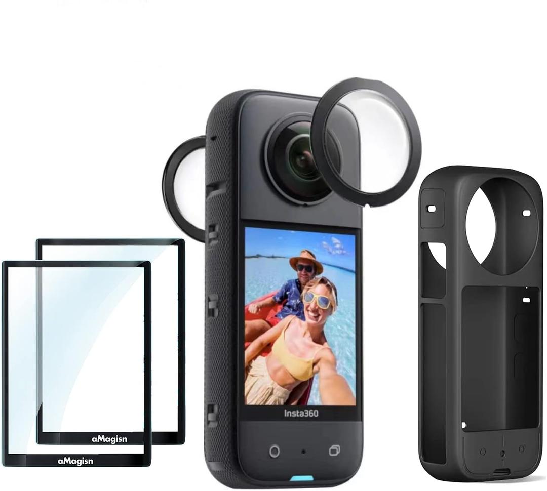 Screen Protector & Silicone Case Bundle for Insta360 x3, Includes 2 Screen Protectors, 2 Lens Guards, 1 Silicone Case