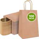 Tobvory Brown Paper Bags, 100pcs 5.25x3.75x8 Inches, Kraft Brown Paper Bags With Handles, Recycled Small Gift Bag With Handles, Ideal For Shopping Retail Grocery