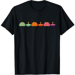 Diwali Hindu Festival Lights Rangoli Diya Colorful Festive T-Shirt, Size: M