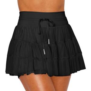 Women's Pleated Skirt High Waisted Ruffle Tennis Skirts Sports Skater Running Skorts with Shorts Pockets Size M