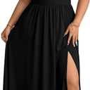 OYOANGLE Women's Plus Size Lace Trim Sleeveless Maxi Dress Wrap V Neck High Slit Formal Evening Dresses, Black, 4XL