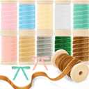 Chuangdi 10 Roll 50 Yards Christmas Velvet Ribbon Bulk 3/8 Inch Wooden Spool Thin Luxury Vintage Crushed Velvet Ribbon for Christmas Ornaments Gift Wrapping Crafts Bows Xmas Decor(Morandi Colors)