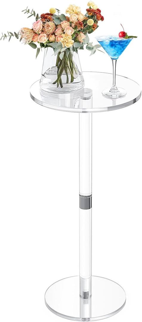 9.8" Round Clear Acrylic End Table - Modern Small Space Side Table for Living Room, Bedroom, Office, Outdoor | Sturdy, Easy to Install, Multi-Purpose, Small-9.8in