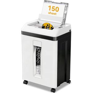 150-Sheet Paper Shredder Heavy Duty, Micro Cut and CDs/Cards, P5 Ultra Security, 60 Min Non Stop Shredder for Home Office, 5.3 Gallon Bin with Wheels, <60 dB (OL289)