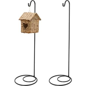 JaGely 2 Pcs Adjustable Shepherds Hook for Outdoor Heavy Duty Garden Shepherd for Wind Chime Stand Hanging Plant Bird Feeder Pole Iron with Base (Classic Style,Black)