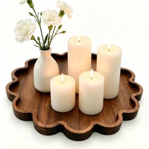 Decorative Serving Tray Wood 12.6 Inch Scalloped Serving Tray Round Wooden Display Plate with Scalloped Borders, Multipurpose Display Plate for Living Room, Bedroom, Entryway, Farmhouse Home Decor