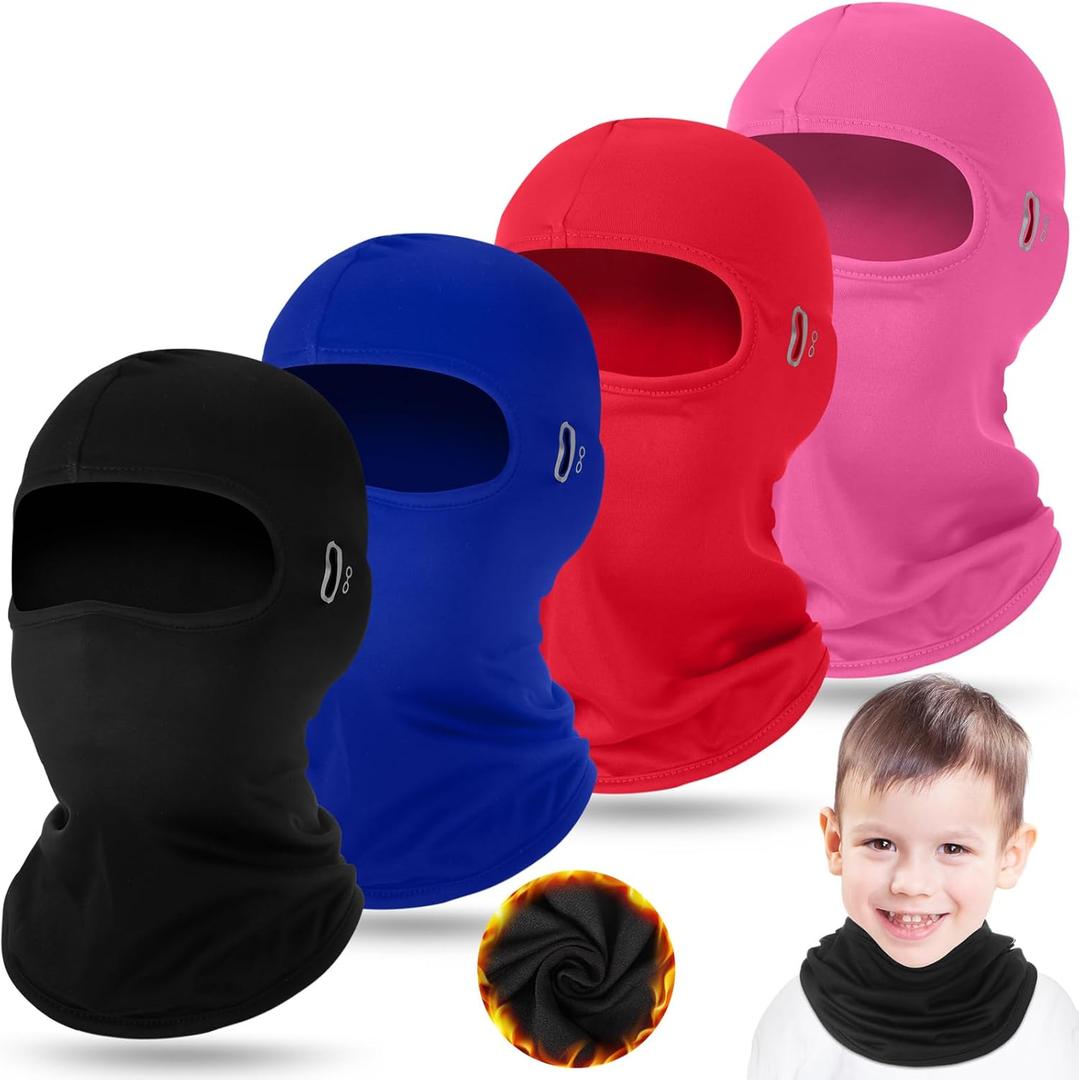 4 Pcs Winter Balaclava Winter Weather Neck for Boy Girl Youth Skiing Snowboarding Cycling (Black, Blue, Red, Rose Red)