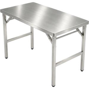 Portable Stainless Steel Metal Folding Table 24" x 40" No-Assembly, 24" x 40" x 30"