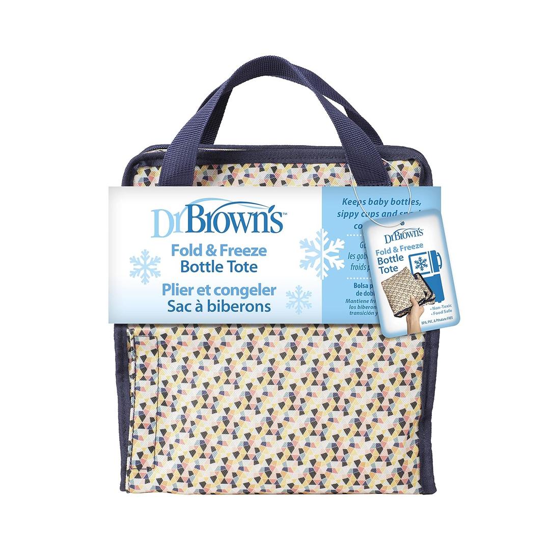 Dr. Browns Fold & Freeze Bottle Tote, Breastfeeding Essential Cooler Bag, 6 Baby Bottles Milk Storage - Multicolor