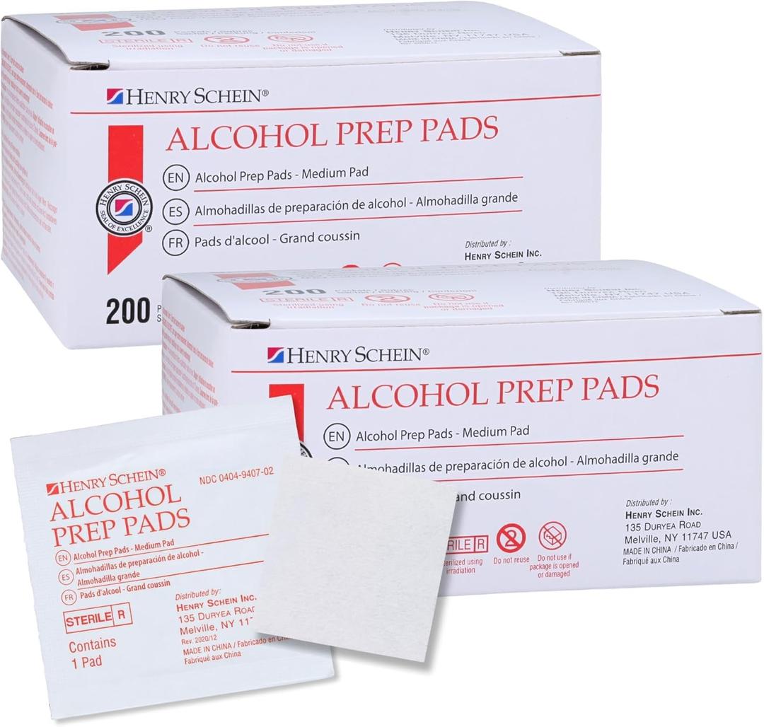 Henry Schein Alcohol Prep Pads, Medium Size, 400 Count - 70% Isopropyl Alcohol, Individually Wrapped, Sterile Wipes for Medical & Everyday Use